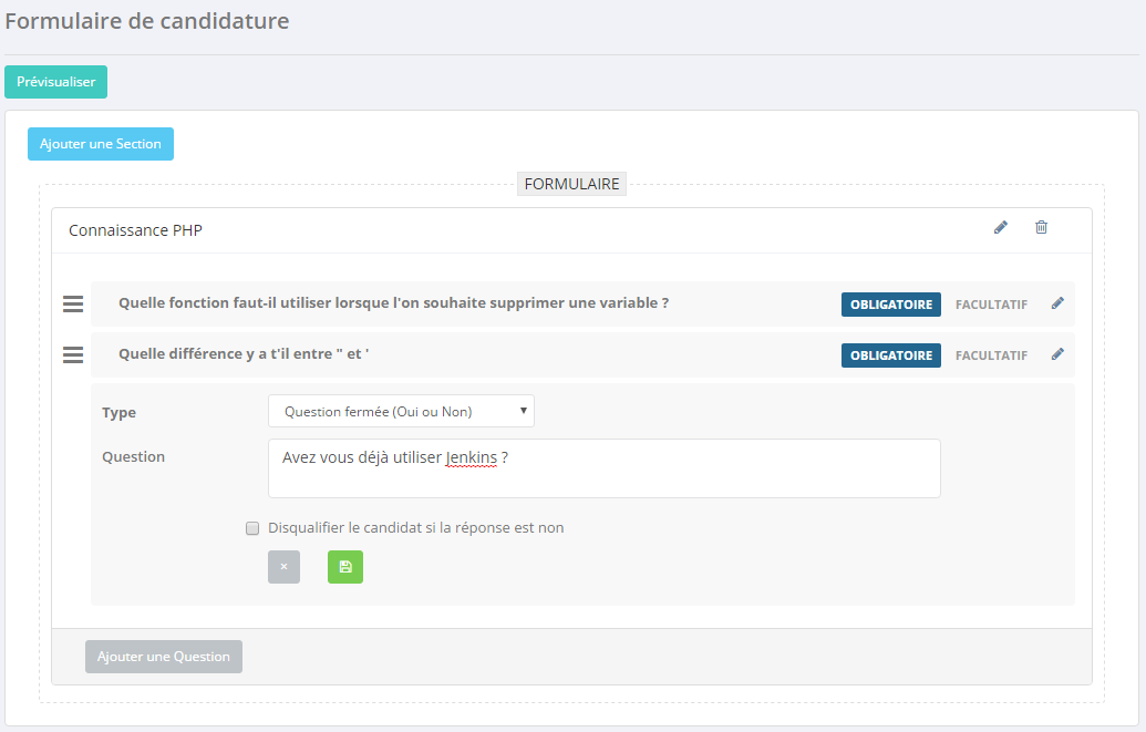 Formulaire de candidature